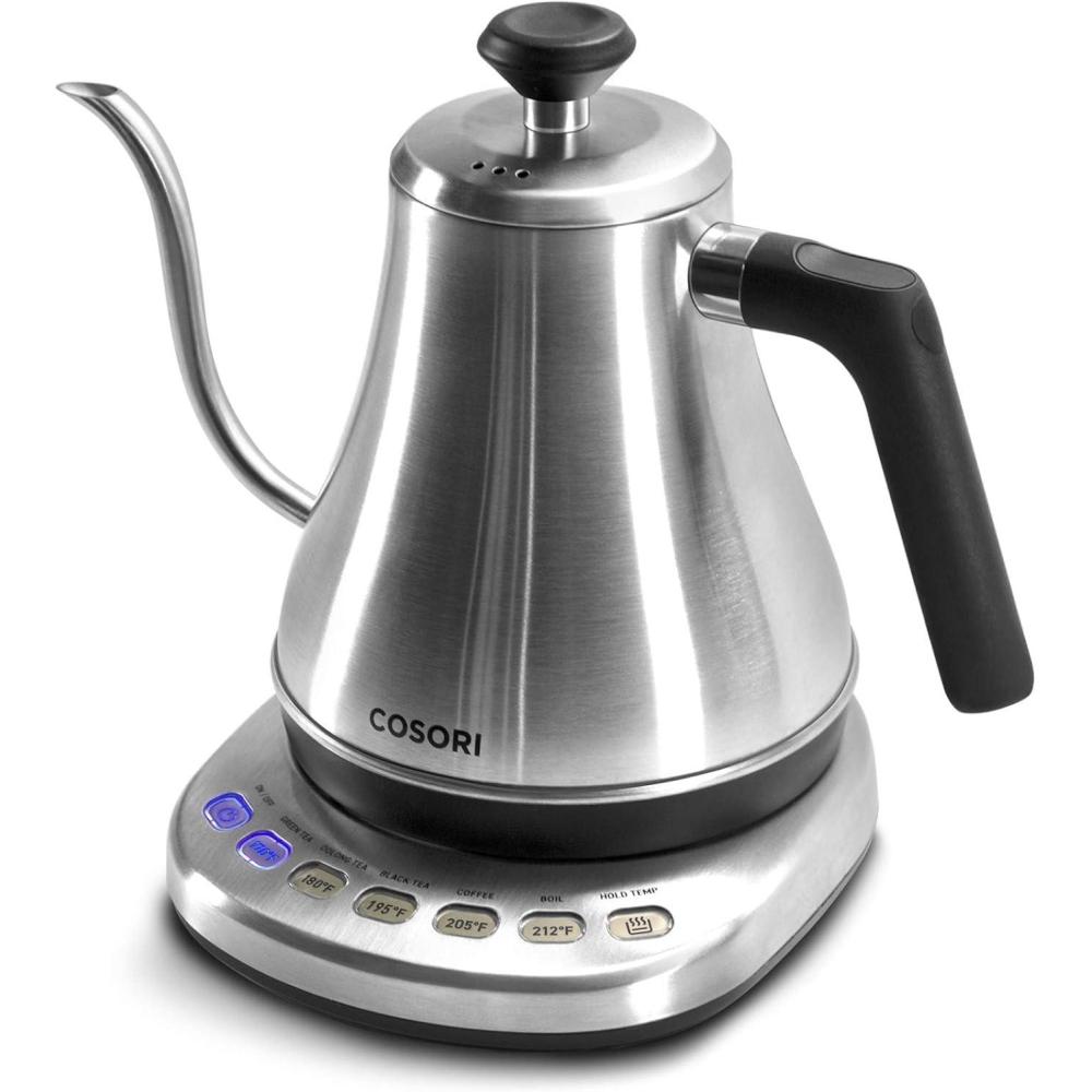 COSORI Electric Gooseneck Kettle with 5 Temperature Control Presets, Pour Over Kettle for Coffee & Tea, Hot Water Boiler, 100% Stainless Steel Inner Lid & Bottom, 1200W/0.8L(Silver)