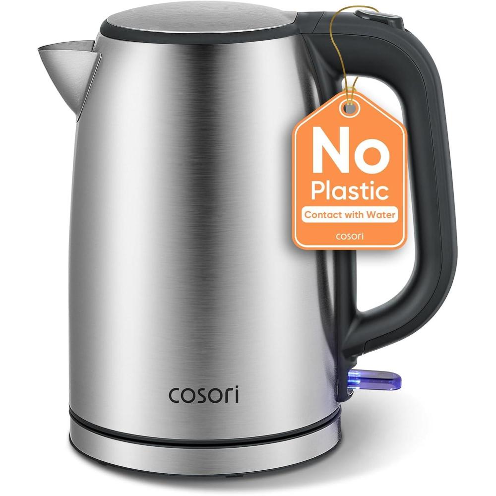 Cosori Electric Kettle, Plastic-Free Interior, Easy to Clean, Automatic Shut Off & Boil-Dry Protection, Stainless Steel Tea Kettle, Hot Water Boiler & Heater, 1.7L, 1500W(Stainless Steel 1.7L)