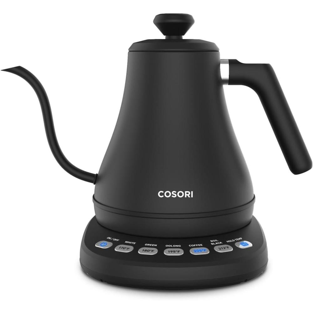 COSORI Electric Gooseneck Kettle with 5 Temperature Control Presets, Pour Over Kettle for Coffee & Tea, Hot Water Boiler, 100% Stainless Steel Inner Lid & Bottom, 1200W/0.8L(Black)