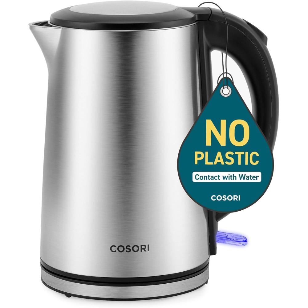 COSORI Electric Kettle, Plastic-Free Interior, 2 Lid Opening Angles, Easy to Clean, Automatic Shut Off & Boil-Dry Protection, Stainless Steel Tea Kettle, Hot Water Boiler & Heater, 1.7L, 1500W(Stainless Steel 1.5L)