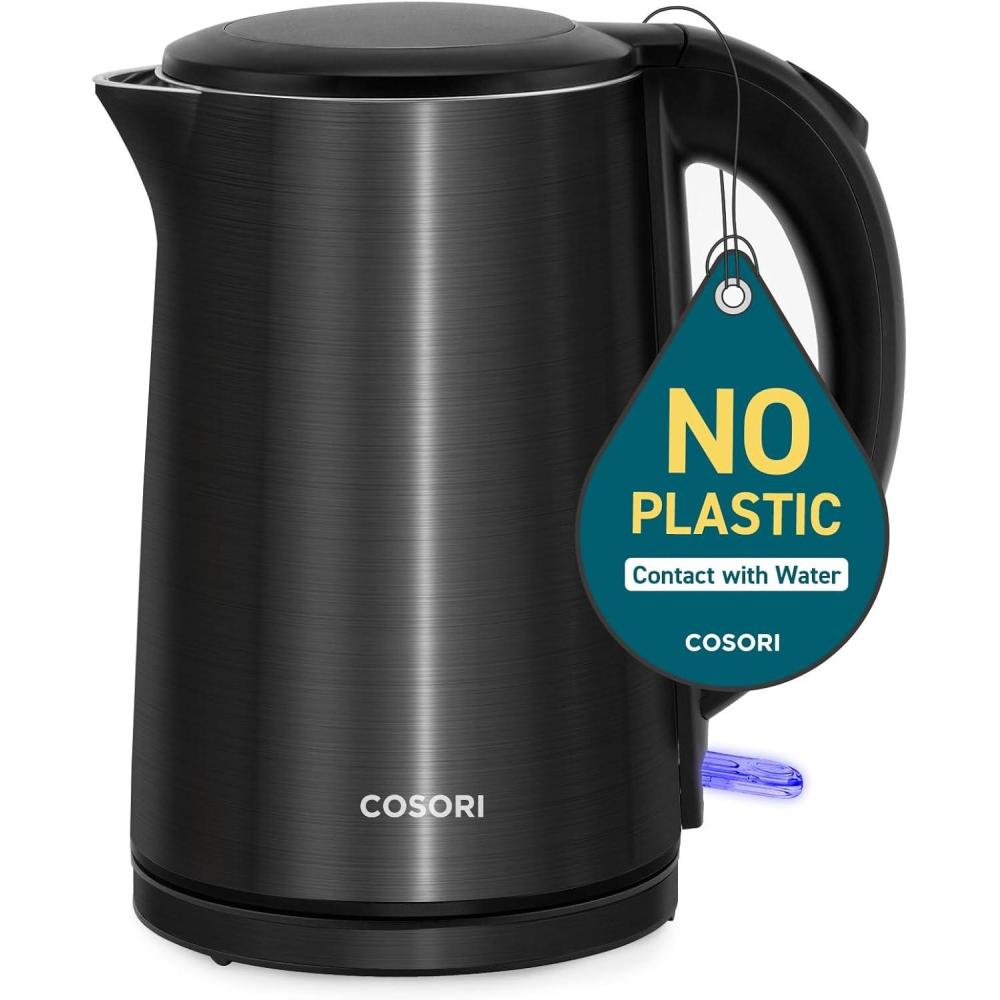 COSORI Electric Kettle, Plastic-Free Interior, 2 Lid Opening Angles, Easy to Clean, Automatic Shut Off & Boil-Dry Protection, Stainless Steel Tea Kettle, Hot Water Boiler & Heater, 1.7L, 1500W(Matte Black 1.5L)