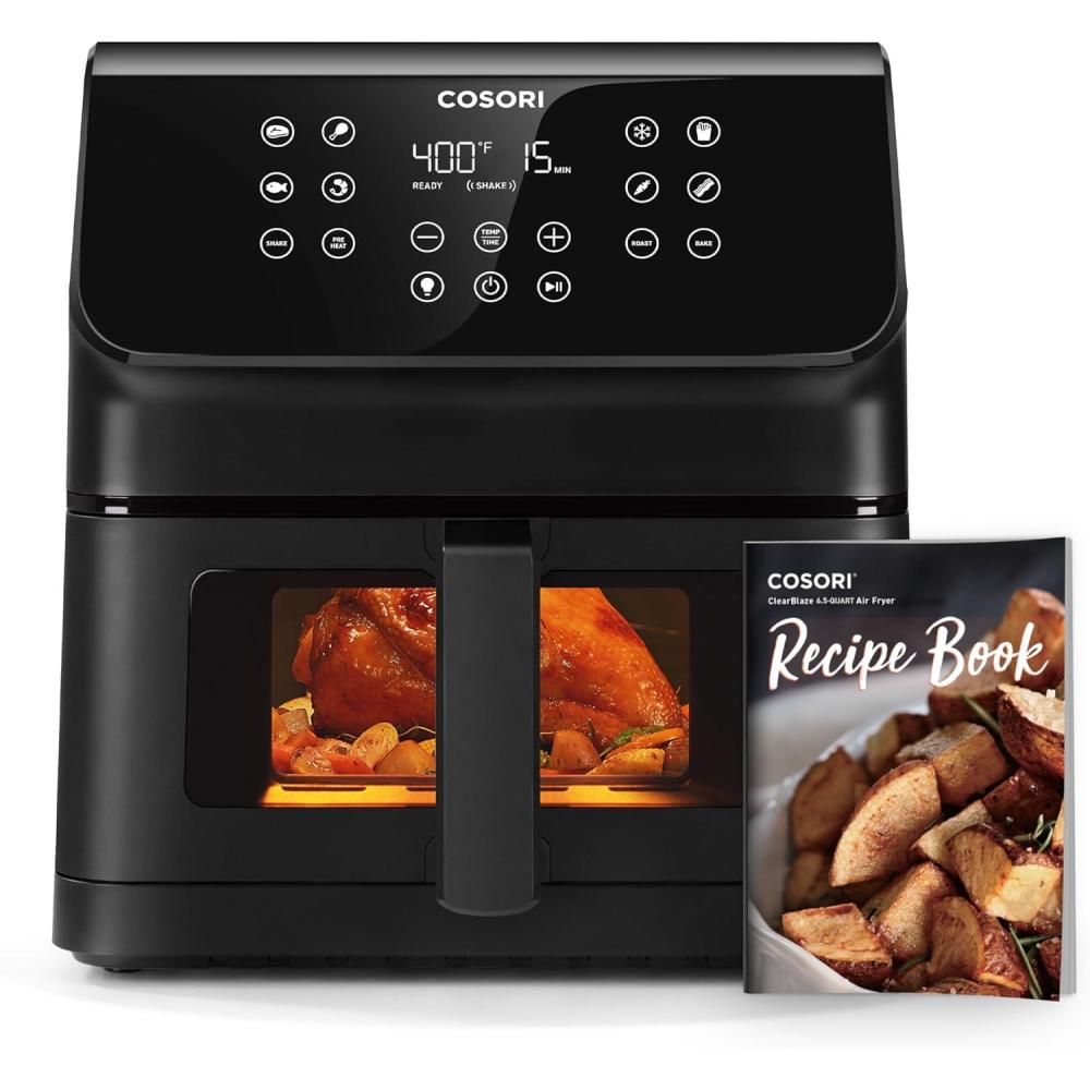 COSORI Clear Window Air Fryer, 6.5 Quart Large Compact Airfryer, 12 One-Touch Savable Custom Functions, Cookbooks and Online Recipes, Nonstick and Dishwasher-Safe