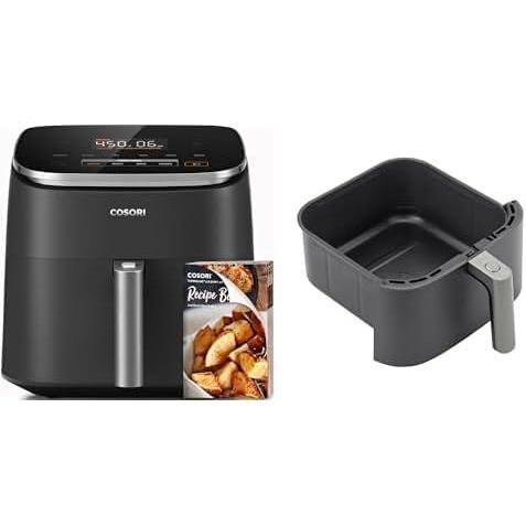 Cosori Iconic Stainless Steel 6.5 Qt Smart Air Fryer, PFAS-Free Ceramic Coating, Max 450°F, Consistent Cooking, Air Fry, Roast, Bake, Dry, Proof, Reheat, Dishwasher-Safe Basket, Chef-Crafted Recipes(Dark Gray)