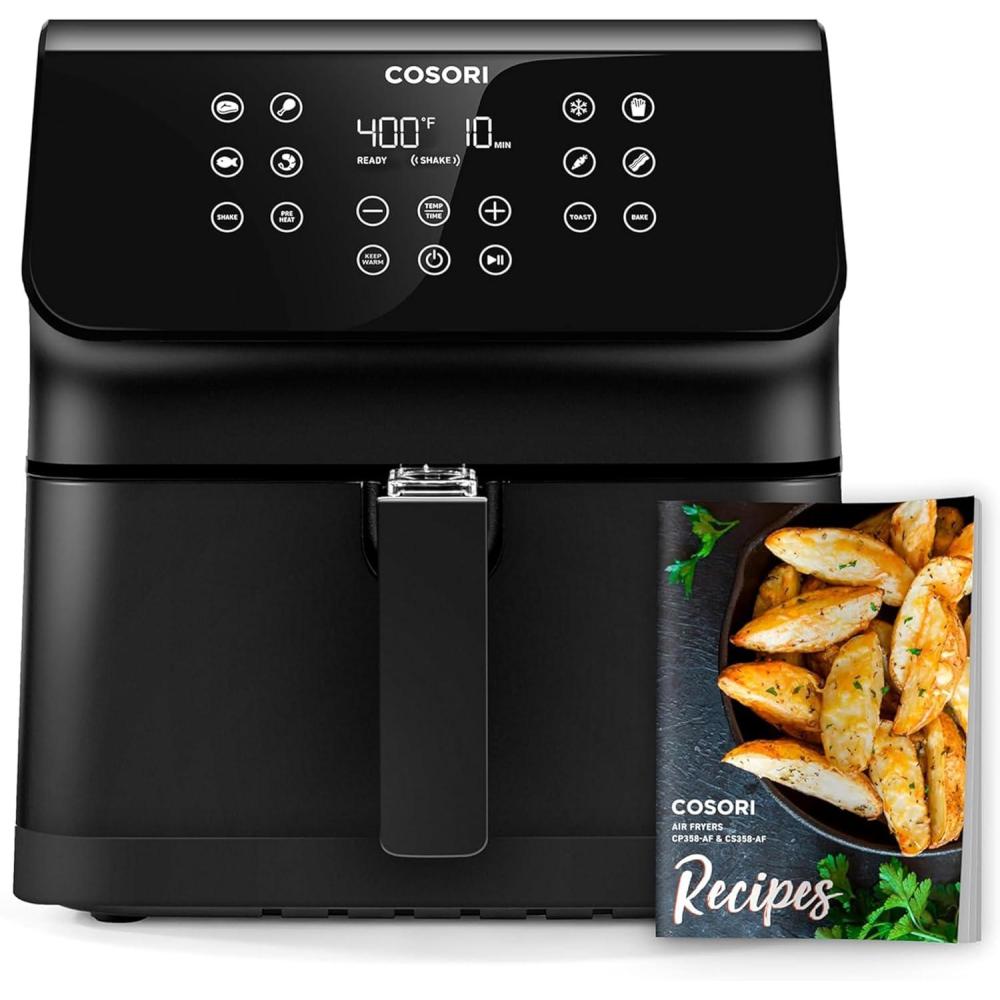 COSORI 12-in-1 Air Fryer 5.8QT, Toast, Bake, Nutrition Facts for 100+ In-App Recipes, AdaptIQ Tech Fast Cook, for Main & Side Dishes, Snacks, Leftovers, Detachable Square Basket, Dishwasher Safe(Black)