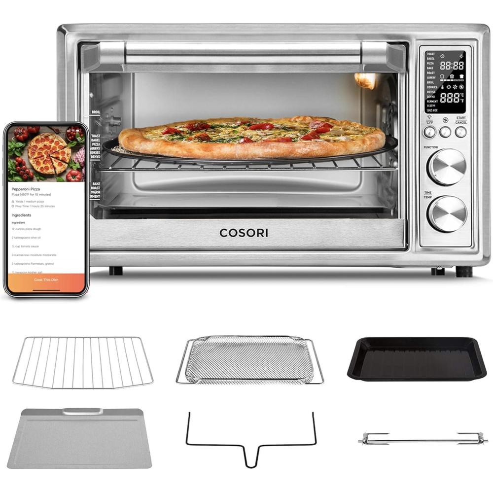 COSORI Air Fryer Toaster Oven Combo 13-in-1, 32Qt APP & Voice Control Convection Oven Countertop, Bake, Broil, Roast, Dehydrate, Sous Vide, 134 Recipes & 4 Accessories, Silver, Stainless Steel