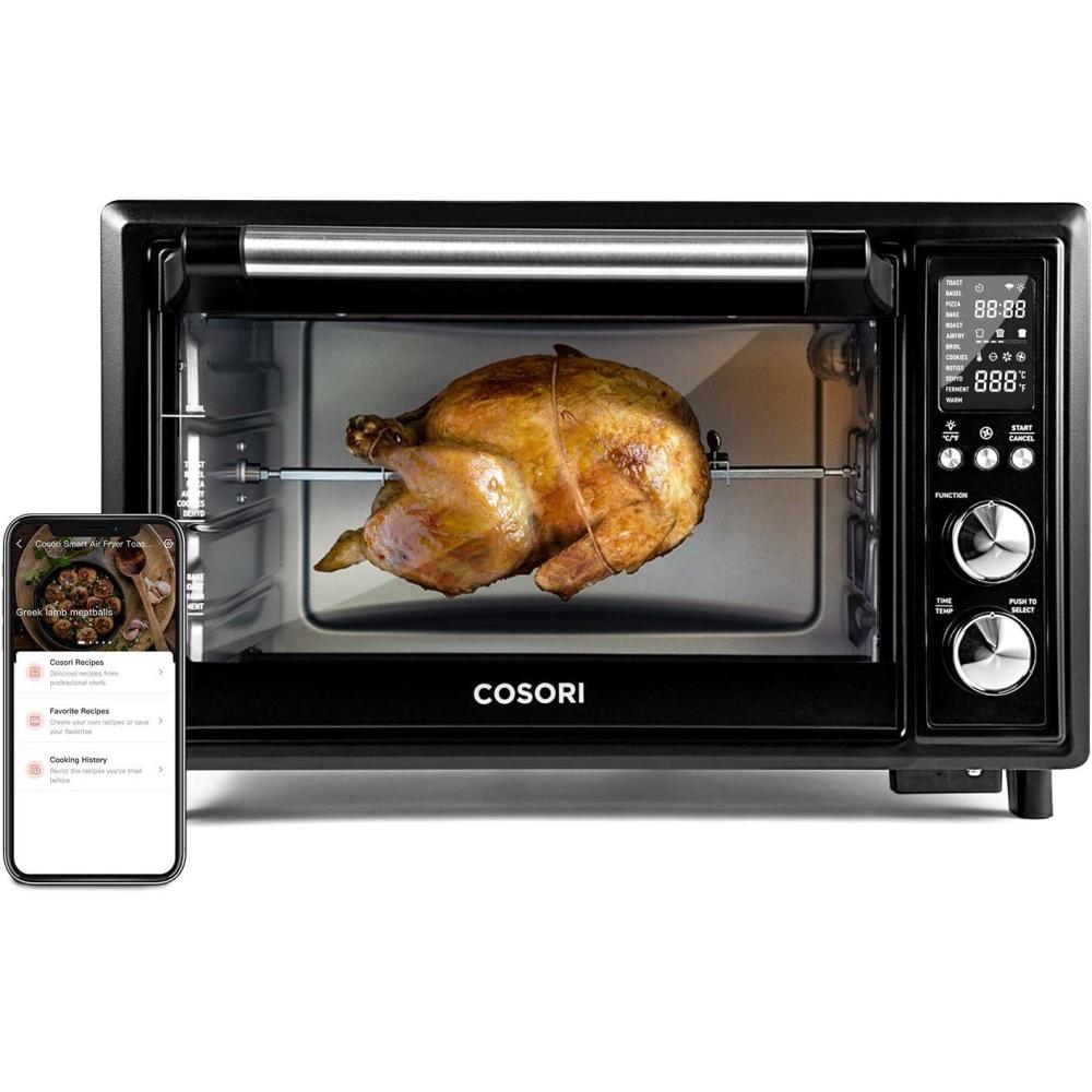 COSORI Air Fryer Toaster Oven Combo 13-in-1, 32Qt APP & Voice Control Convection Oven Countertop, Bake, Broil, Roast, Dehydrate, Sous Vide, 134 Recipes & 4 Accessories, Black, Stainless Steel