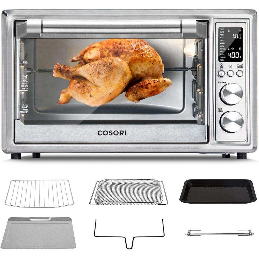 COSORI 12-in-1 Air Fryer Toaster Oven Combo, Airfryer Rotisserie Convection Oven Countertop, Bake, Broil, Roast, Dehydrate, 134 Recipes & 4 Accessories, 32QT, Silver, Stainless Steel