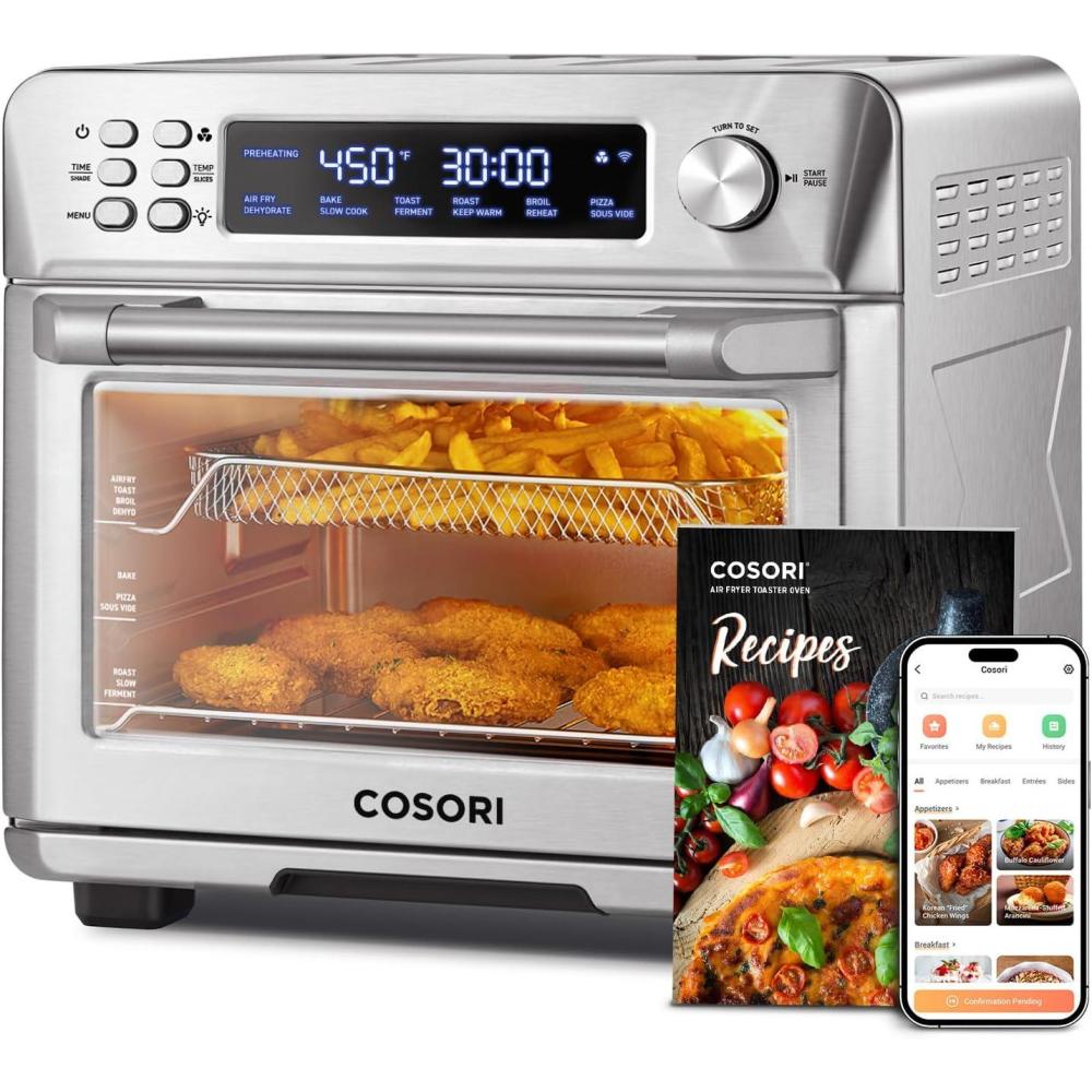 COSORI Smart 12-in-1 Air Fryer Toaster Oven Combo, Airfryer Convection Oven Countertop, Bake, Roast, Reheat, Broiler, Dehydrate, 75 Recipes & 3 Accessories, 26QT, Black-Stainless Steel(Silver-Stainless Steel)