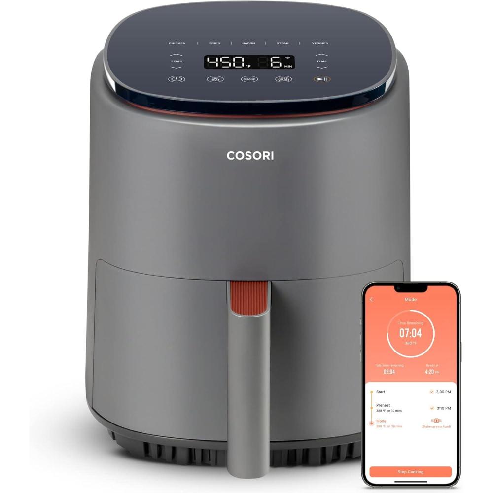 COSORI Air Fryer 2.1 Qt, 4-in-1 Small Mini Airfryer, Bake, Roast, Reheat, 97% Less Oil, Compact & Quiet, Nonstick & Dishwasher Safe Basket, 30 In-App Recipes with Nutrition Facts, Auto-Shut Off, Red(Truffle Grey)