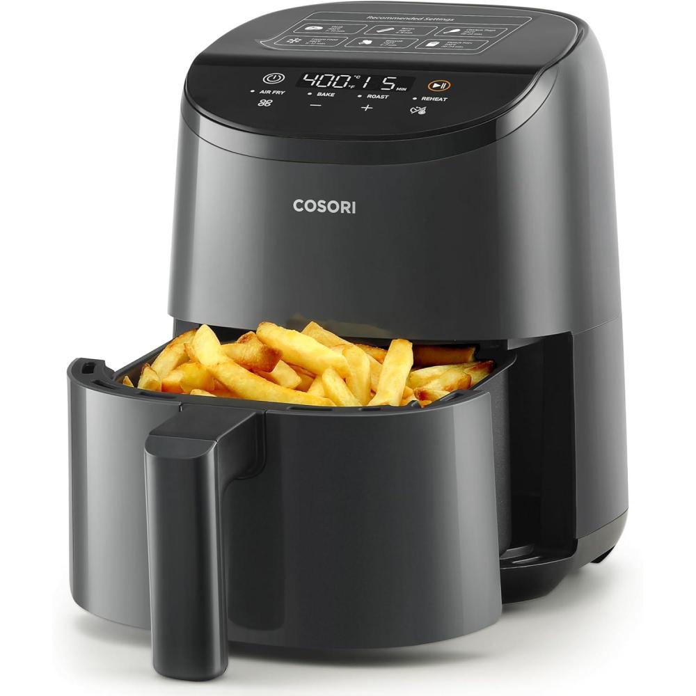 COSORI Air Fryer 2.1 Qt, 4-in-1 Small Mini Airfryer, Bake, Roast, Reheat, 97% Less Oil, Compact & Quiet, Nonstick & Dishwasher Safe Basket, 30 In-App Recipes with Nutrition Facts, Auto-Shut Off, Red(Grey)