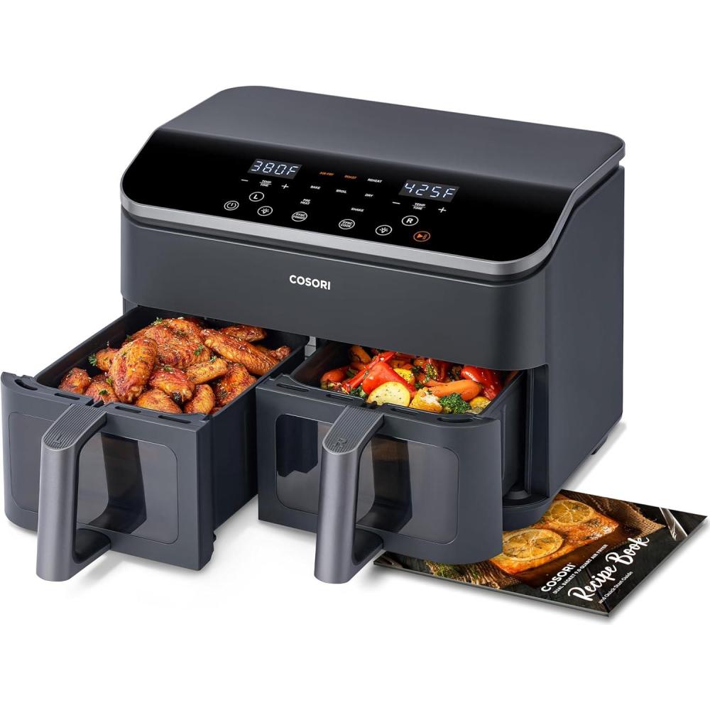 COSORI Air Fryer 2.1 Qt, 4-in-1 Small Mini Airfryer, Bake, Roast, Reheat, 97% Less Oil, Compact & Quiet, Nonstick & Dishwasher Safe Basket, 30 In-App Recipes with Nutrition Facts, Auto-Shut Off, Red(Black  Gray)