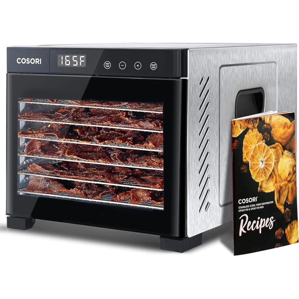 COSORI Food Dehydrator for Jerky, 176°F Temperature Control, 5 Stainless Steel Trays Dryer Machine, 4 Presets, 48H Timer, for Dog Treats, Meat, Fruit, Veggies, Snacks,Bright-Silver(Black)