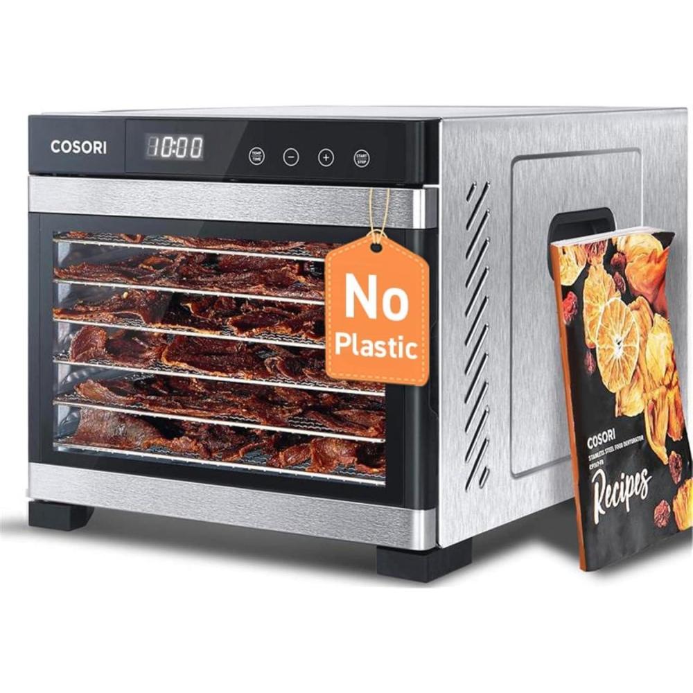 COSORI Food Dehydrator for Jerky, 176°F Temperature Control, 5 Stainless Steel Trays Dryer Machine, 4 Presets, 48H Timer, for Dog Treats, Meat, Fruit, Veggies, Snacks,Bright-Silver(Silver)